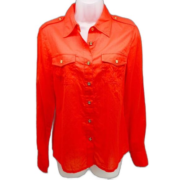 Tory Burch Designer Equestrian Rodeo Shirt. Woman's 8. Orange. 100% Cotton...... - Picture 1 of 12